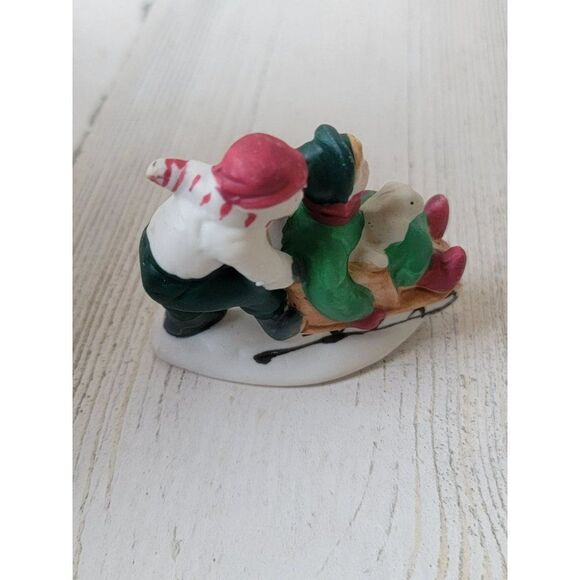 Lemax kid snow sledding cat sleigh Village accessory Xmas decor - Picture 2 of 5